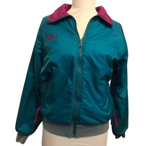 Vintage 90's Columbia Reversible Teal and Purple Bomber Jacket with Zip Pockets